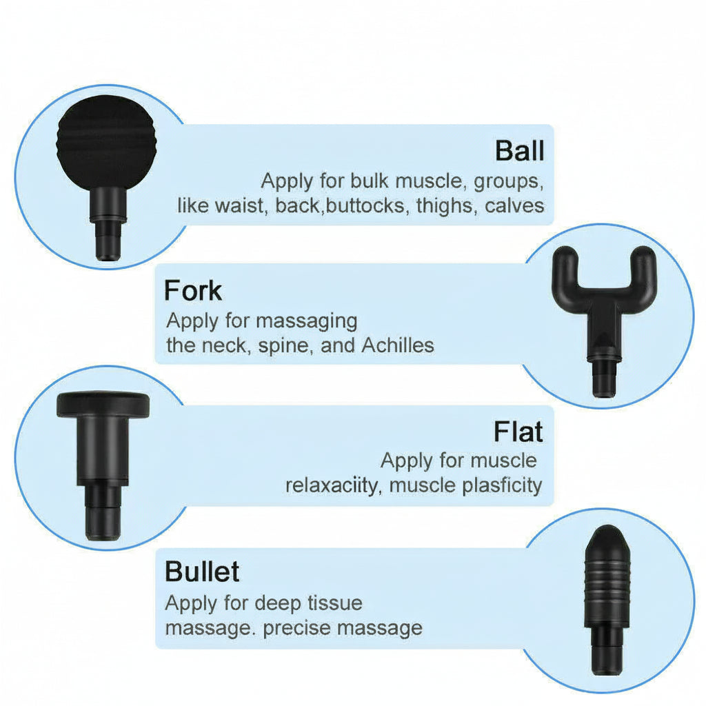 Massage Gun Percussion Massager Deep Tissue Muscle Vibrating Relaxing + 4 Heads